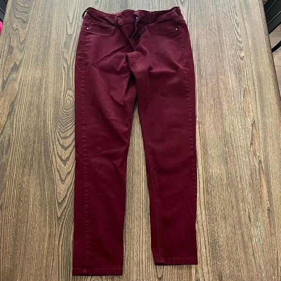 Maurices Womens Straight Leg Pants High Rise Cotton Blend Stretch Burgundy Sz L - Picture 1 of 9